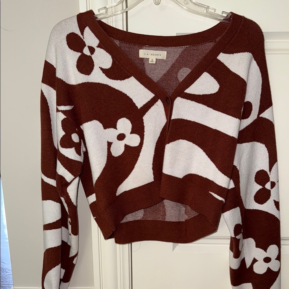 PacSun Brown and White Abstract Cardigan Sweater